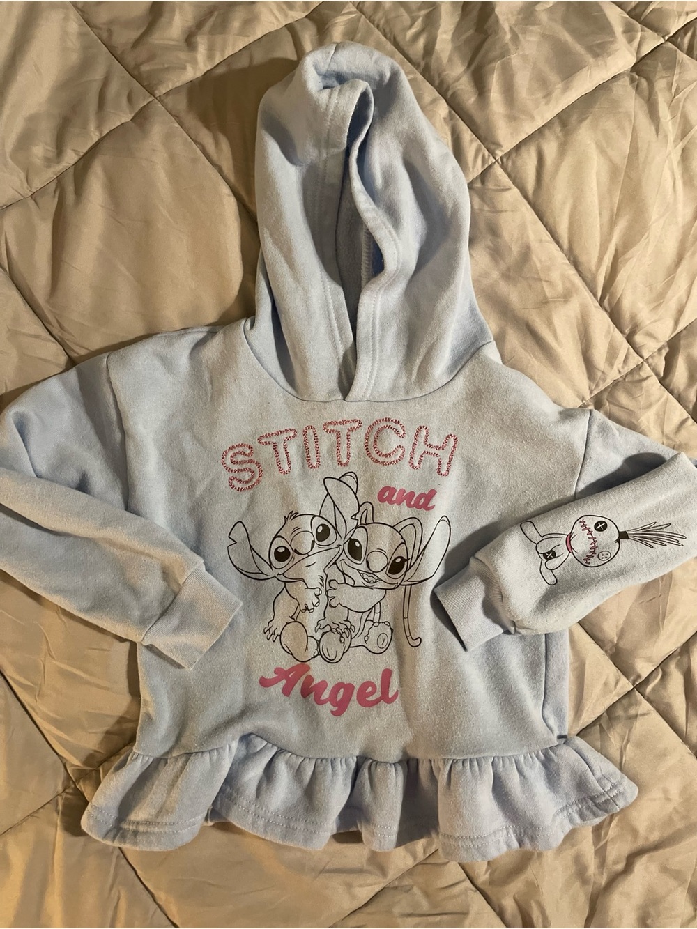 Disney Light Blue Stitch & Angel Ruffle Hoodie with Pink Accents
